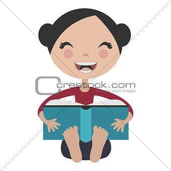 Cartoon girl reading fun book