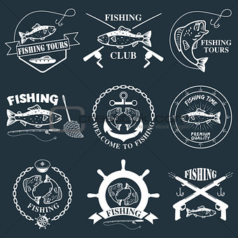Set of vintage fishing labels, badges