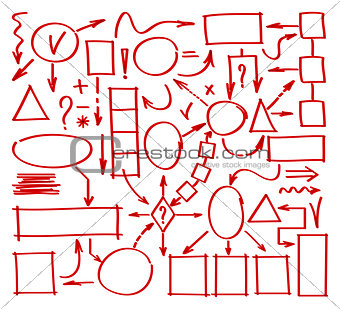 Marker hand drawn chart. Mind map doodle elements. Elements drawn marker for structure and management. Illustration of figures painted marker
