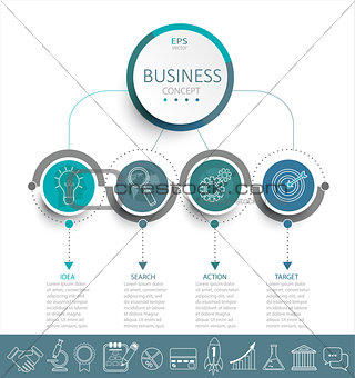 Infographic template with 3D circles paper label.