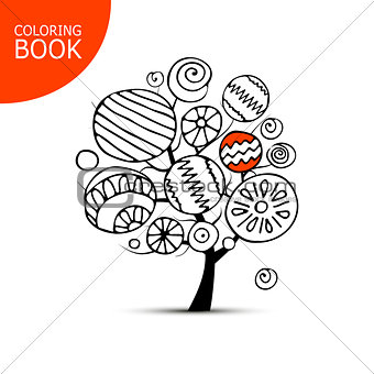 Abstract tree with circles. Sketch for your coloring book