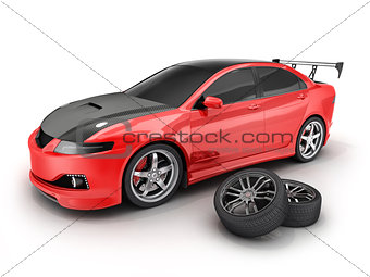 Red sport car and wheel