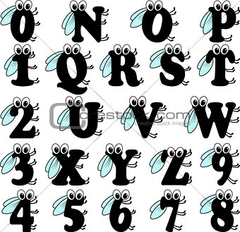 Funny insect alphabet from N to Z and numbers
