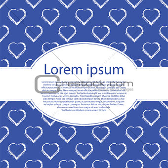 Valentine's day card, banner template. White hearts, isolated on blue background.