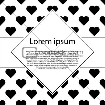 Poster with patterns of black hearts. Valentines day post card.