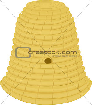 beehive woven from straw on a white background