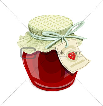 Strawberry jam jar. Vintage style.