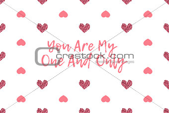Valentine greeting card with text and pink hearts