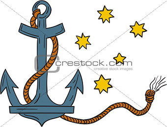 Anchor with Rope and Southern Cross Star Drawing