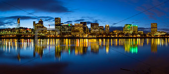 Portland City Skyline Blue Hour Panorama