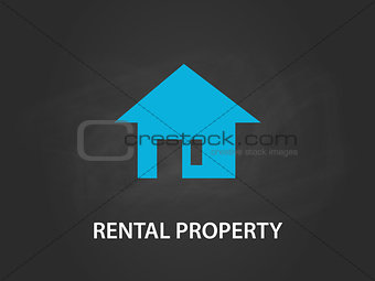 rental property concept illustration with a simple blue house with door and window and black background
