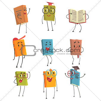Cute Humanized Book Emoji Characters Representing Different Types Of Literature, Kids And School Books