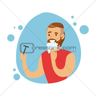Man Shaving Beard, Part Of People In The Bathroom Doing Their Routine Hygiene Procedures Series
