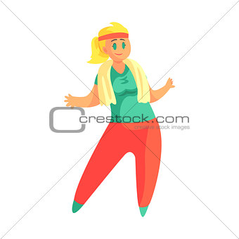 Happy Plus Size Woman In Gym Sportive Outfit Enjoying Life, Smiling Overweighed Girl Cartoon Characters