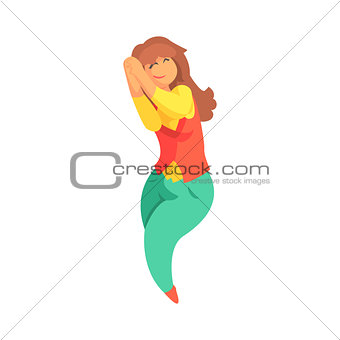 Happy Plus Size Woman In Red Vest And Green Pants Laying Down Enjoying Life, Smiling Overweighed Girl Cartoon Characters