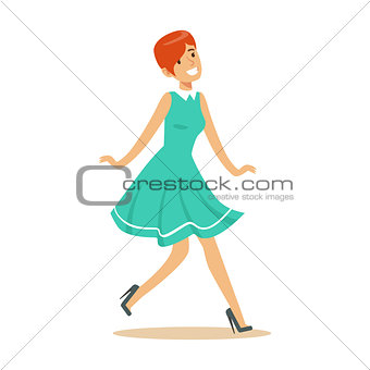 Girl In Blue Dress Overwhelmed With Happiness And Joyfully Ecstatic, Happy Smiling Cartoon Character