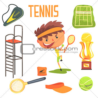 Boy Tennis Player,Kids Future Dream Professional Occupation Illustration With Related To Profession Objects