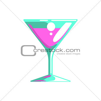 Fancy Cocktail Served In Martini Glass, Gambling And Casino Night Club Related Cartoon Illustration