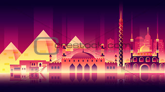 Egypt city night neon style architecture buildings town country travel