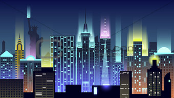 USA city night neon style architecture buildings town country travel