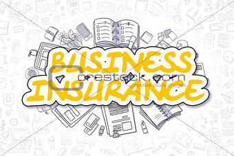 Business Insurance - Doodle Yellow Word. Business Concept.