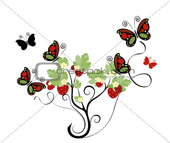 strawberry plant with butterflies