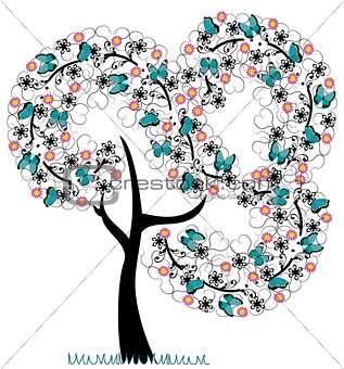 tree with florishes with butterflies