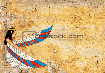 Grunge background with old stucco texture and Egyptian goddess I