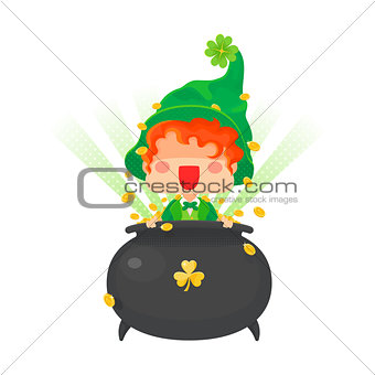 Happy St. Patrick's Day Leprechaun with Pot of Gold
