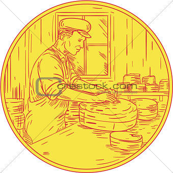 Swiss Cheesemaker Traditional Cheese Circle Drawing
