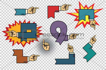Set of business hand signs arrows isolated background