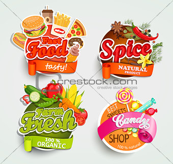 Food elements, design label or sticker.