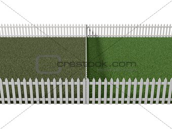 3d illustration of conceptual versus. neighbor's lawn versus you
