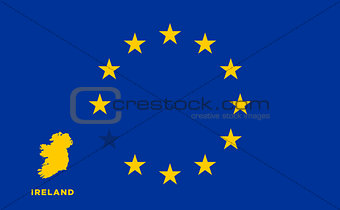 EU flag with Ireland country. European Union membership Ireland