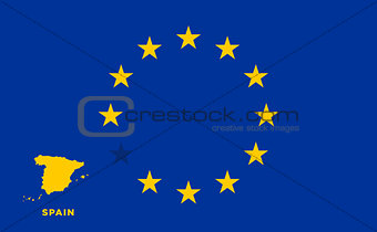 EU flag with Spain country. European Union membership Spain