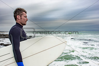 Portrait of Surfer Viewing the Ocean