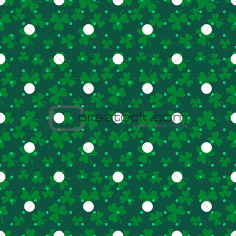 Clover trefoil green leaf seamless dotted vector pattern.