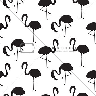 Flamingo black silhouette seamless vector texture.