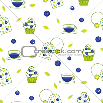 Vector tea bag blueberry seamless pattern.