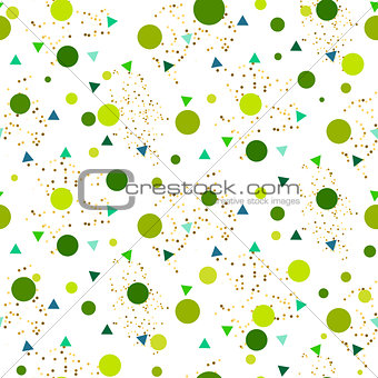 Confetti seamless greenery glitter white vector background.