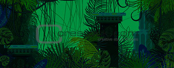 Exotic woods green wild nature background.
