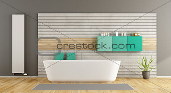 Minimalist bathroom with bathtub