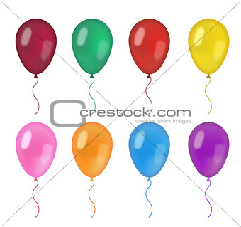 Realistic balloons set. 3d balloon different colors, isolated on white background. Vector illustration, clip art.
