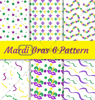 Mardi Gras seamless pattern set. Collection of digital paper, background, texture.