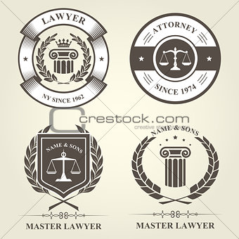 Attorney and lawyer bureau emblems and badges
