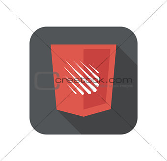 web development shield sign isolated meteor rain icon on grey badge with long shadow