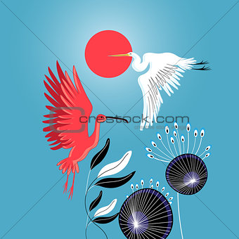 Graphics heron and ibis