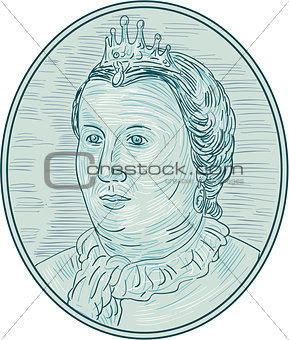 18th Century European Empress Bust Oval Drawing