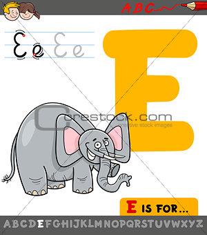 letter e with cartoon elephant