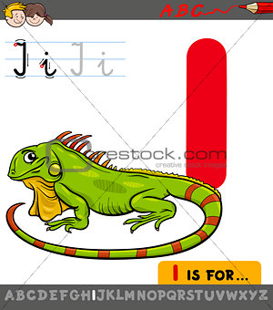 letter i with cartoon iguana
